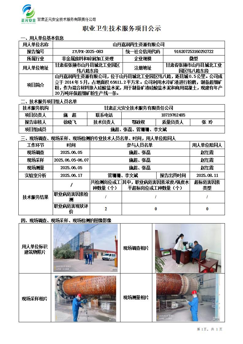 山丹嘉润再生资源有限公司职业病危害现状评价_01.jpg