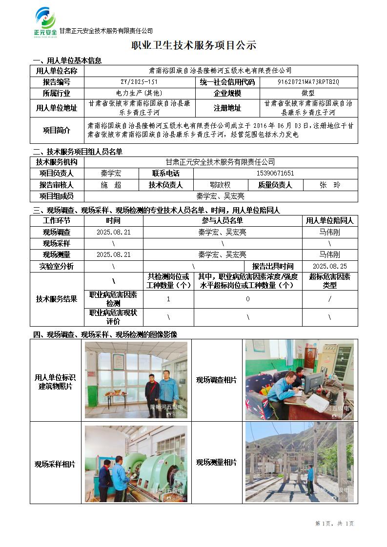 肃南裕固族自治县隆畅河五级水电有限责任公司职业病危害因素检测_01.jpg